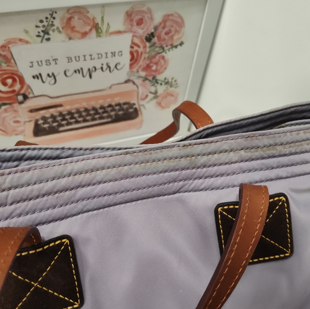 Dooney & Bourke Lavender Nylon Tote with Brown Leather Trim and Straps - Picture 15 of 16